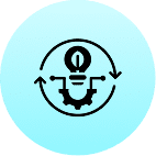 Lightbulb and gear symbol with arrows.