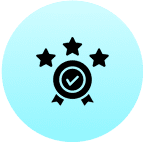 Award icon with stars and checkmark.
