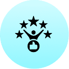 Person with stars and thumbs-up icon.